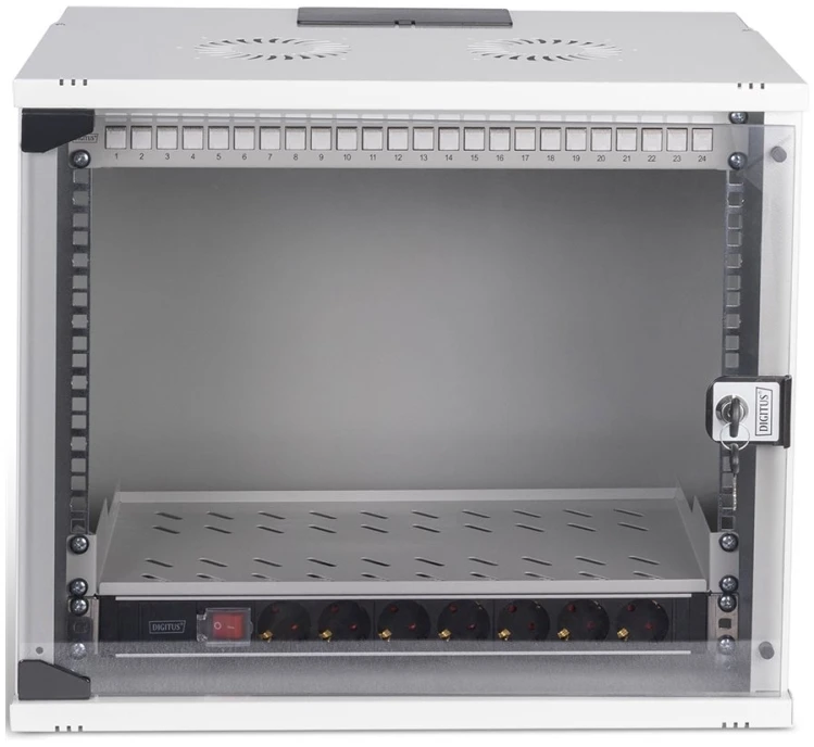 Digitus SOHO Pro tinklo spintelė, 483 mm (19") - 9U, 540 x 400 mm (P x G), Sieninė spintelė, 9U, 60 kg, Rakinama spyna, Montavimo bėgeliai, Kabelių valdymas