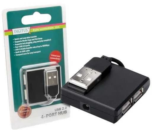 Assmann Electronic DIGITUS USB2.0 šakotuvas 4 prievadų 4xUSB A /F USB B mini F be maitinimo šaltinio, įskaitant. USB kabelis A/B mini
