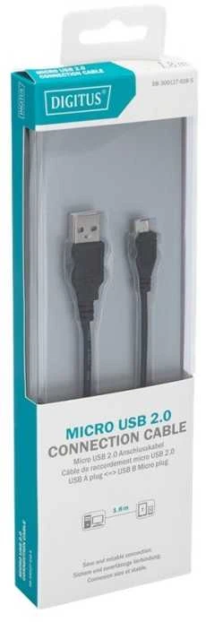 Kabelis USB Digitus USB-A - microUSB 1.8 m Juodas (DB-300127-018-S)