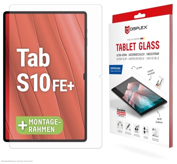 Displex Planšetinio kompiuterio ekrano apsauginė plėvelė iš grūdinto stiklo (9H) Samsung Galaxy Tab S10 FE+, ekologiškas tvirtinimo rėmelis, nedūžtanti, skaidri ekrano apsauginė plėvelė, 9H, 1 vnt.