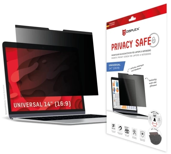 Displex PRIVACY SAFE magnetinis dvipusis privatumo filtras nešiojamajam kompiuteriui / Notebook 14'''' (16:9), 35,6 cm (14"), 16:9, nešiojamasis kompiuteris, berėmis privatumo ekrano filtras, 5H, blizgus / matinis