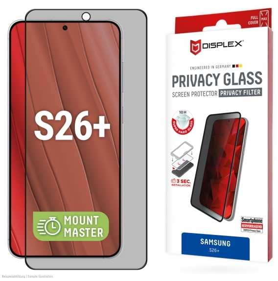 „Samsung Galaxy S26+“ privatumo ekrano stiklas MM, pagamintas „Displex“, skaidrus