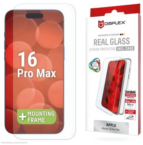 Apple iPhone 16 Pro Max tikras ekrano stiklas + dėklas, pagamintas „Displex“, skaidrus
