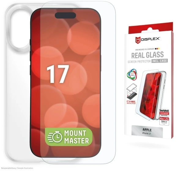 Apple iPhone 17 tikro ekrano stiklo MM+ dėklas, pagamintas „Displex“, skaidrus
