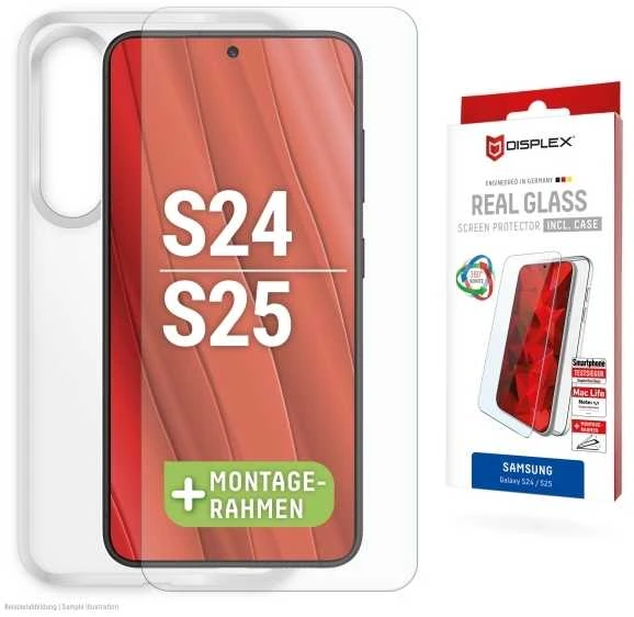 „Samsung Galaxy S25/S24“ tikras ekrano stiklas + dėklas, pagamintas iš „Displex“ skaidraus