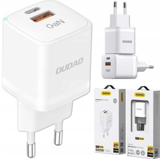 Dudao Įkroviklis jungiama į tinklą GaN 33W PPS USB-C USB-A balta