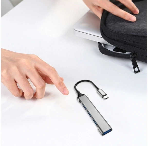 Dudao HUB 4in1 USB-C – 4x USB-A (3 x USB2.0 / USB3.0) 6.3cm juodos spalvos (A16T)