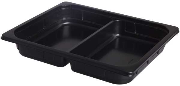 Duni Padėklas 2 skyrių 1/2GN 325x265x50 mm PP juodas, 100 vnt./kartoninė dėžė