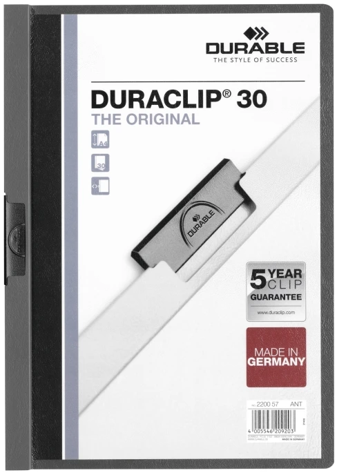 Durable Patvarus 220057 - Įprastas aplankas - A4 - PVC - Antracito spalvos - Pilkas - Matinis - Vertikalus