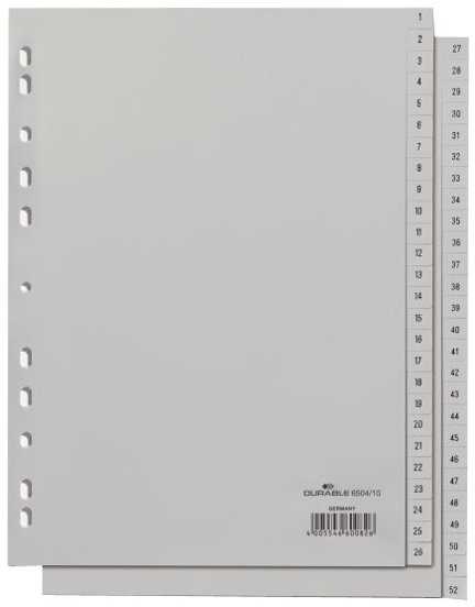 Durable DURABLE Zahlenregister A4 gepr Taben 1-52 PP volldeck. grau