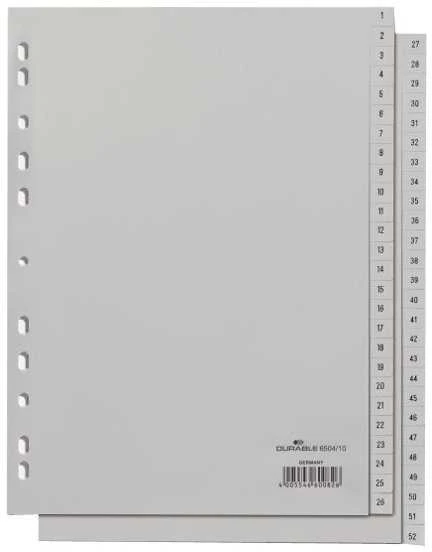 Durable DURABLE Zahlenregister A4 gepr Taben 1-52 PP volldeck. grau