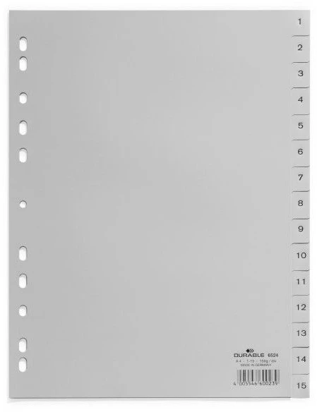 Laikiklis Durable DURABLE Zahlenregister A4 1-15 PP volldeck. grau