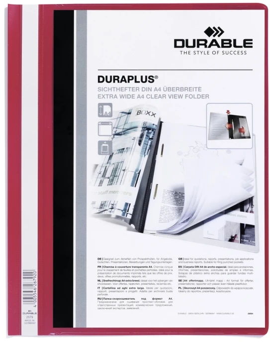 Laikiklis Durable DURAPLUS, raudonas, A4, 1 kišenė