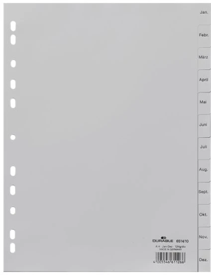 Laikiklis Durable 651210, Skaitmeninė indeksavimo lentelė, Polipropilenas (PP), Pilkas, Portretinis, Pilno dydžio A4 portretinis, 230 mm