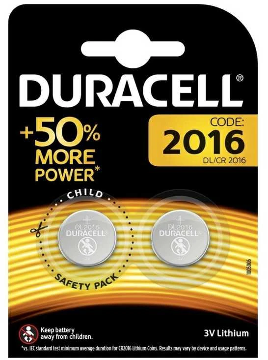 "Duracell" ličio mygtukinė baterija 3V 2016 DL/CR2016 2 vienetai