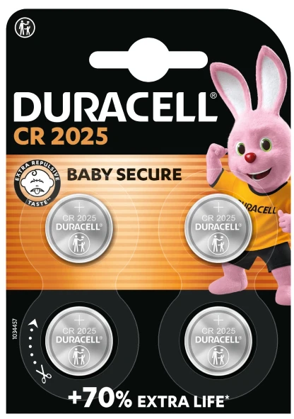 Duracell CR2025 3V ličio baterijos 4 vnt. automobilių raktams ir laikrodžiams