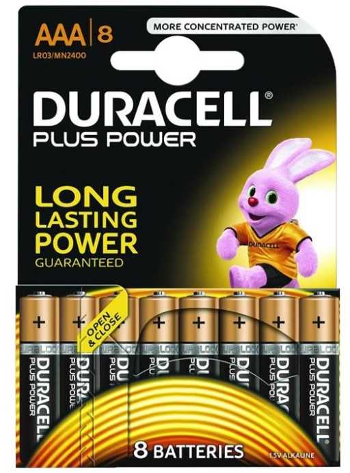 Duracell Plus, Vienkartinės baterijos, AAA, Šarminės, 1,5 V, 8 vnt., Juoda, Auksinė
