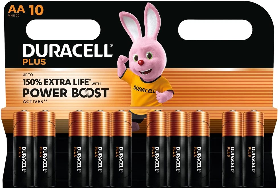 Duracell Plius, vienkartinė baterija, AA, šarminė, 1,5 V, 10 vnt., juoda, auksinė