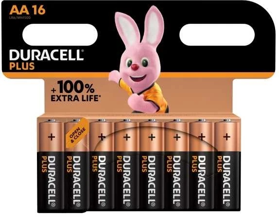 Duracell Plus AA baterijos, 16 vienetų pakuotė