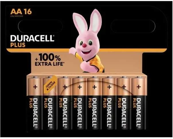 Duracell Plus AA baterijų 16 vnt. pakuotė