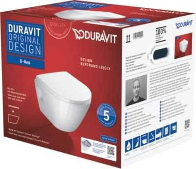 Duravit WC D-Neo Compact su dangčiu 480 x370 mm, tvirtinamas prie sienos, baltas