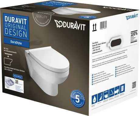 Duravit DuraStyle Basic Rimless wc pakabinamas 365x540 mm, su SC dangčiu 002079, baltas