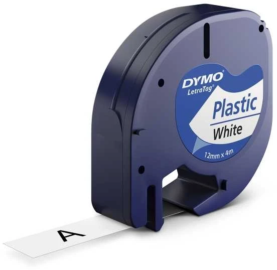Juostelė DYMO LetraTag 12mm x 4m, plastikinė, juoda ant balto / S0721660 91221