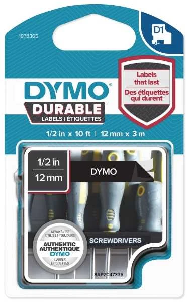 DYMO D1 Durable - Baltas on Juodas - 12mm etikečių juostelė Balta ant juodo