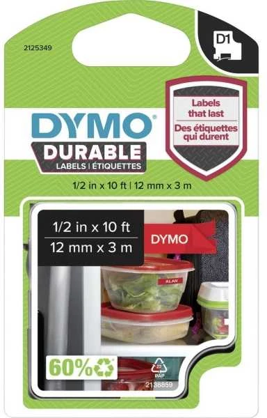 DYMO D1 Durable Juostelė 12mm x 3m / baltas ant raudonos (1978366)