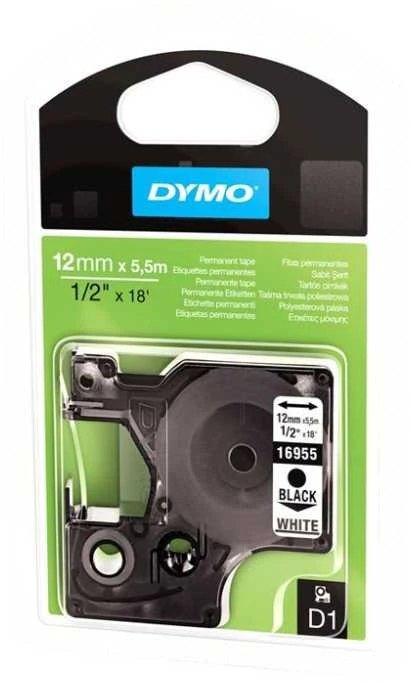 D1 ženklinimo juosta ,12mm, juodas tekstas ant baltos juostos, 5,5 m DYMO / 16959