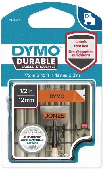 DYMO D1 Durable Juostelė 12mm x 3m / juodas ant oranžinės (1978367)
