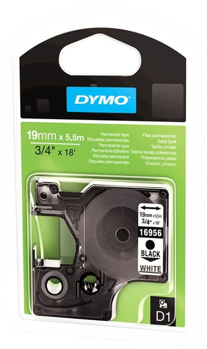 D1, žymėjimo juosta poliesteryje, 19 mm, juodas tekstas ant baltos juostos, 5,5 m DYMO / 16960