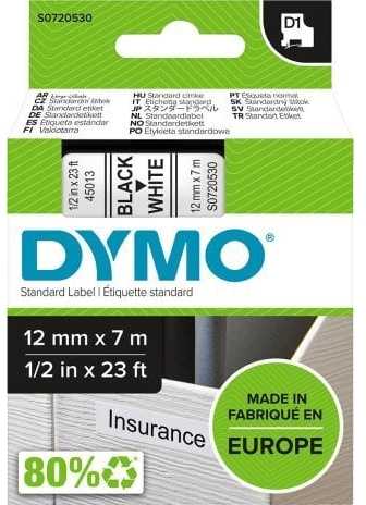Juostelė DYMO D1 12mm x 7m, vinilinė, juoda ant balto / S0720530 45013