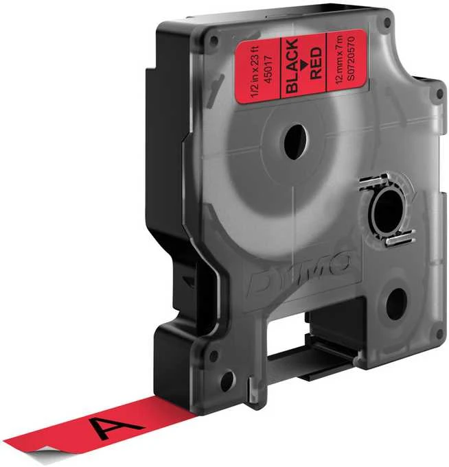 Juostelė DYMO D1 12mm x 7m, vinilinė, juoda ant raudono / S0720570 45017