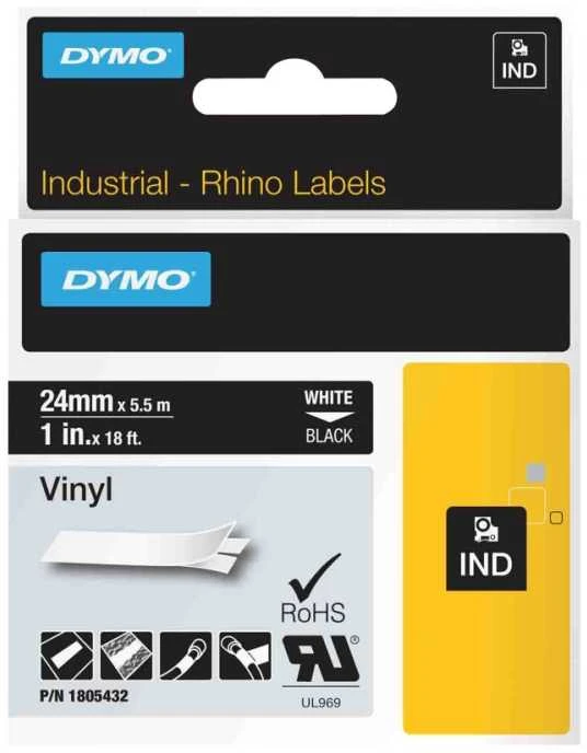 DYMO Rhino Vinilinė Juostelė 24mm x 5.5m / baltas ant juodas (1805432)