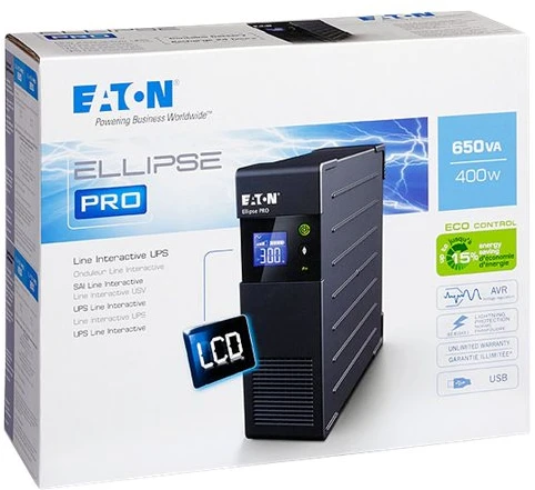 Eaton Ellipse PRO 650 IEC nepertraukiamo maitinimo resursai (UPS) „Line-Interactive“ 650 VA 400 W 4 AC išvestis(ys / čių)