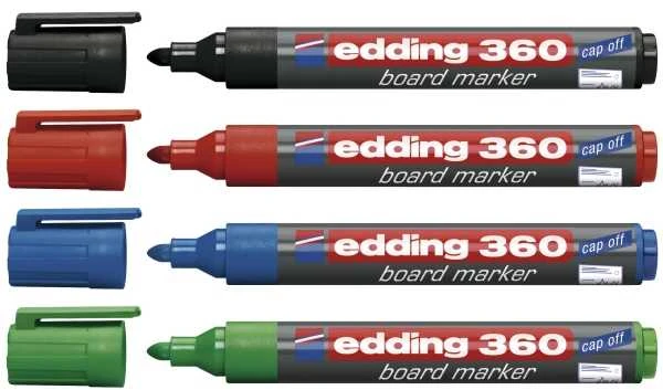 Lentos markeris, Edding 360, su 4 skirtingomis spalvomis