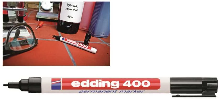 Permanentinis žymeklis Edding 400, apvaliu galiuku, 1mm, juodos spalvos