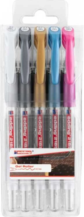 Edding Gel rašiklis e-2185/5 S EDDING, 0,7 mm, 5 vnt., pakabukas, įvairių spalvų