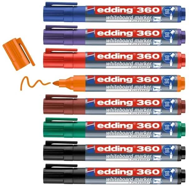 Žymeklių baltai lentai rinkinys Edding 360, 1.5-3mm, apvaliu galiuku, 8 spalvos
