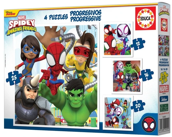 Educa 4 dėlionės SPIDEY ir AMAZING FRIENDS, 3-5 metų, 12+16+20+25 dalių