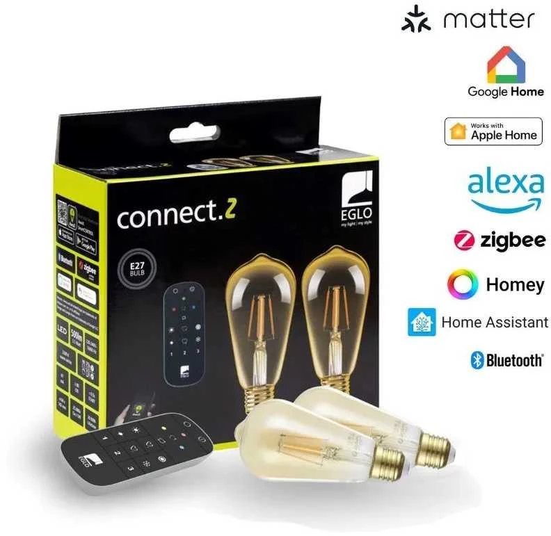 EGLO - 2 x E27 ST64 gintaro spalvos išmaniųjų lempučių rinkinys - Zigbee ir Bluetooth