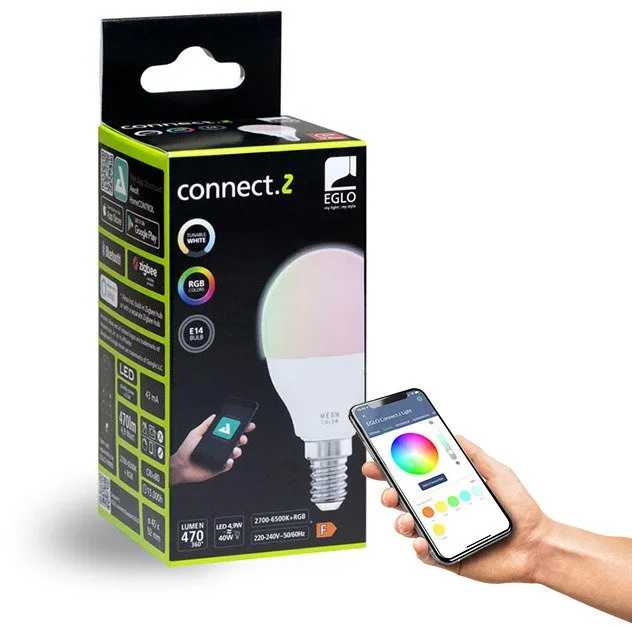 EGLO - E14 P45 RGB + reguliuojamos baltos spalvos išmanioji lemputė - Zigbee ir Bluetooth