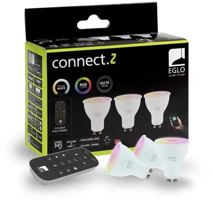 EGLO - 3 GU10 išmaniųjų lempučių ir nuotolinio valdymo pulto rinkinys - RGB + reguliuojama balta spalva - Zigbee ir Bluetooth