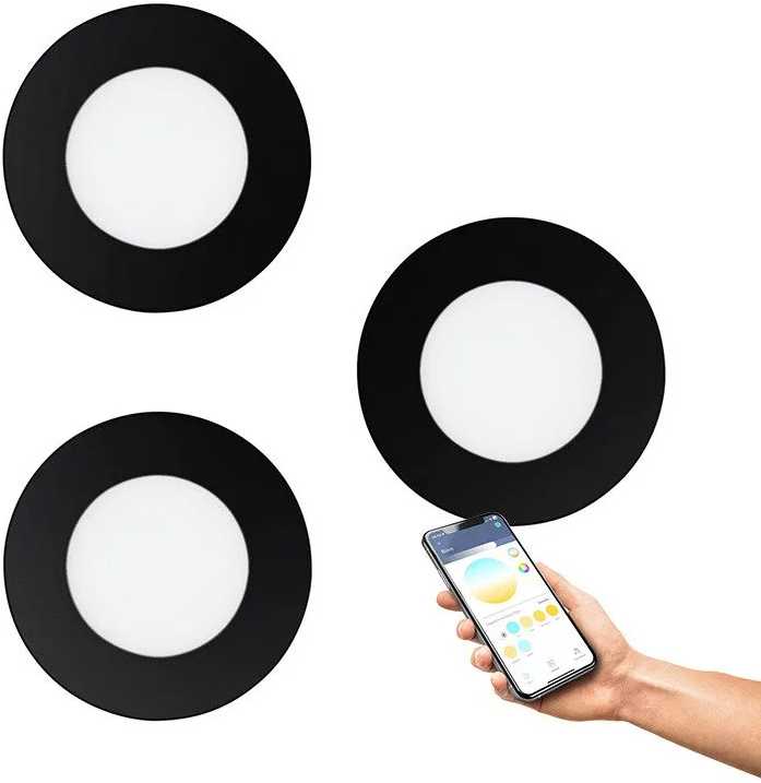 Lubinis šviestuvas „Eglo“ – 3 „Fueva-Z“ įleidžiamų šviestuvų rinkinys Ø8,5 – išmaniosios reguliuojamos baltos spalvos – „Zigbee“ ir „Bluetooth“