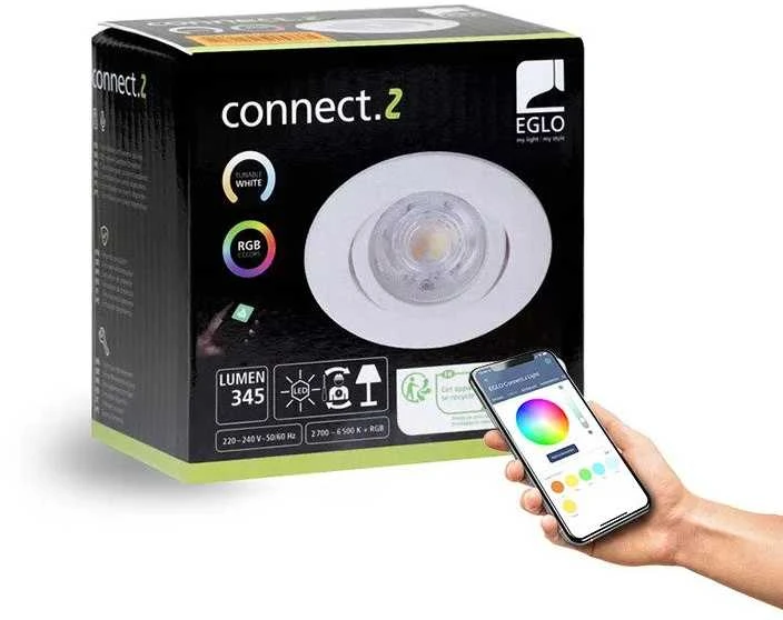 EGLO - Saliceto-Z įleidžiamas šviestuvas - baltas Ø8,8 cm - RGB + reguliuojama balta spalva - Zigbee ir Bluetooth