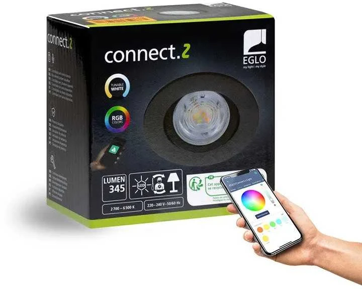 „Eglo“ – „Saliceto-Z“ išmanusis įleidžiamas šviestuvas Ø 8,8 cm – juodas, RGB + reguliuojamo baltumo, „Zigbee“ ir „Bluetooth“