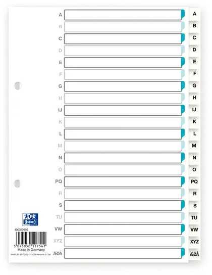 Segregator Elba Elba 400020999, Alphabetic tab index, Polypropylene (PP), Baltas, Portrait, A