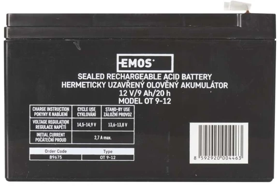 Emos priežiūros nereikalaujantis švino rūgšties akumuliatorius 12V 9Ah faston 6,3mm (RBC17)