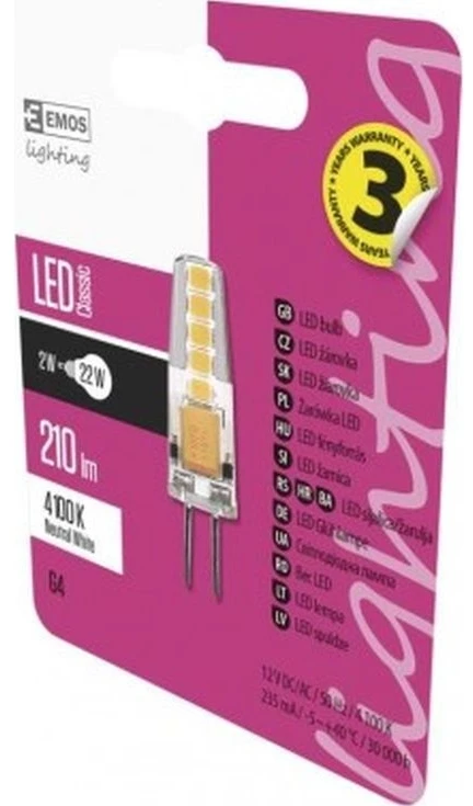 LED lemputė G4 12V JC 2W 210lm, neutraliai balta, 4100K, A++, EMOS